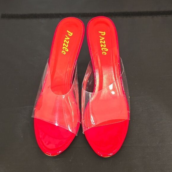 BRAND NEW PAZZLE RHINESTONE HEEL EMBROIDERED CLEAR  OPEN-TOE STRAP SANDAL - Picture 2 of 12